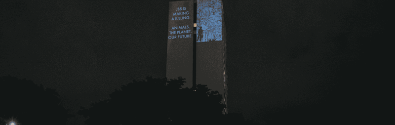 JBS is making a killing is projected on a skyscraper in Brazil
